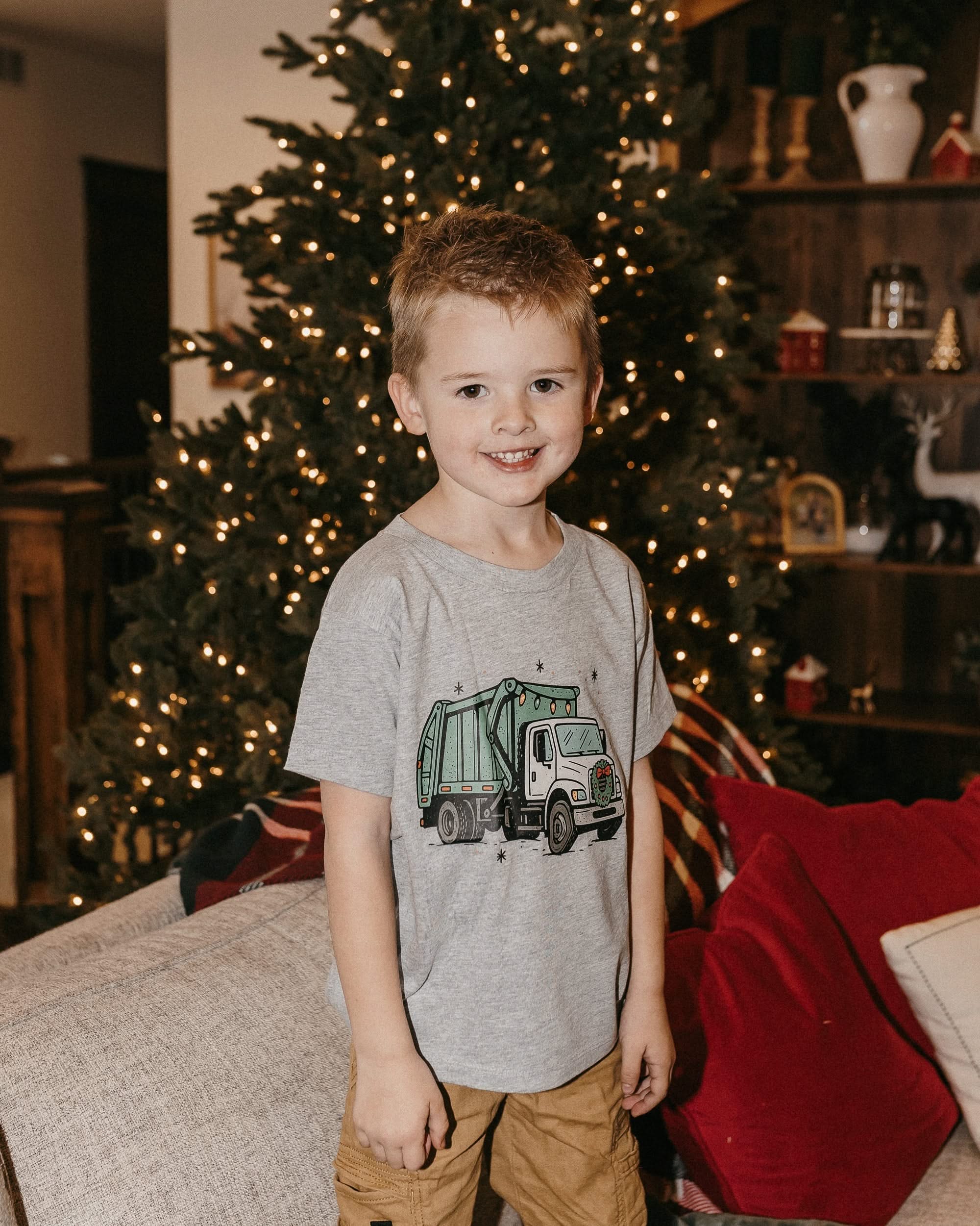 Christmas Garbage Truck Child Tee – Holiday Truck T-Shirt | Little Mama Shirt Shop - Image 3