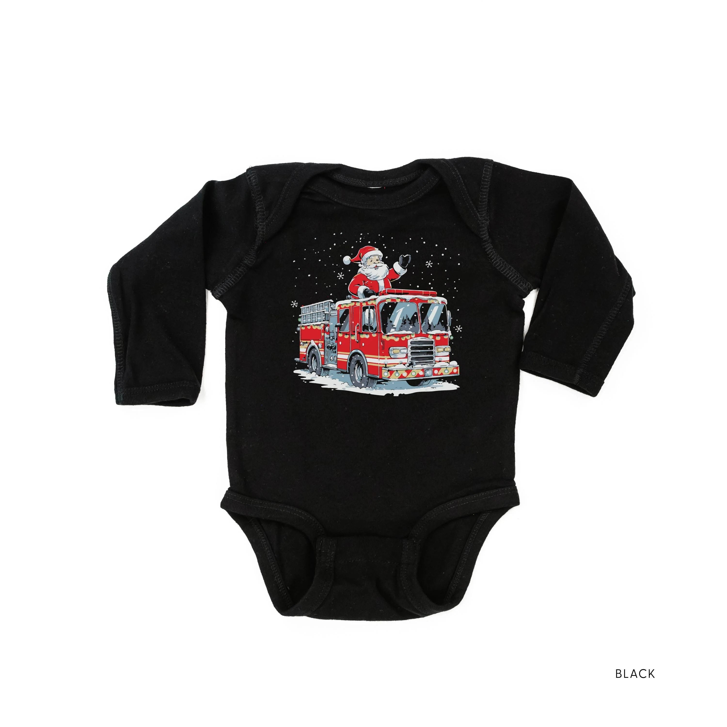 Firetruck Santa - Black Child Long Sleeve Tee - Image 3