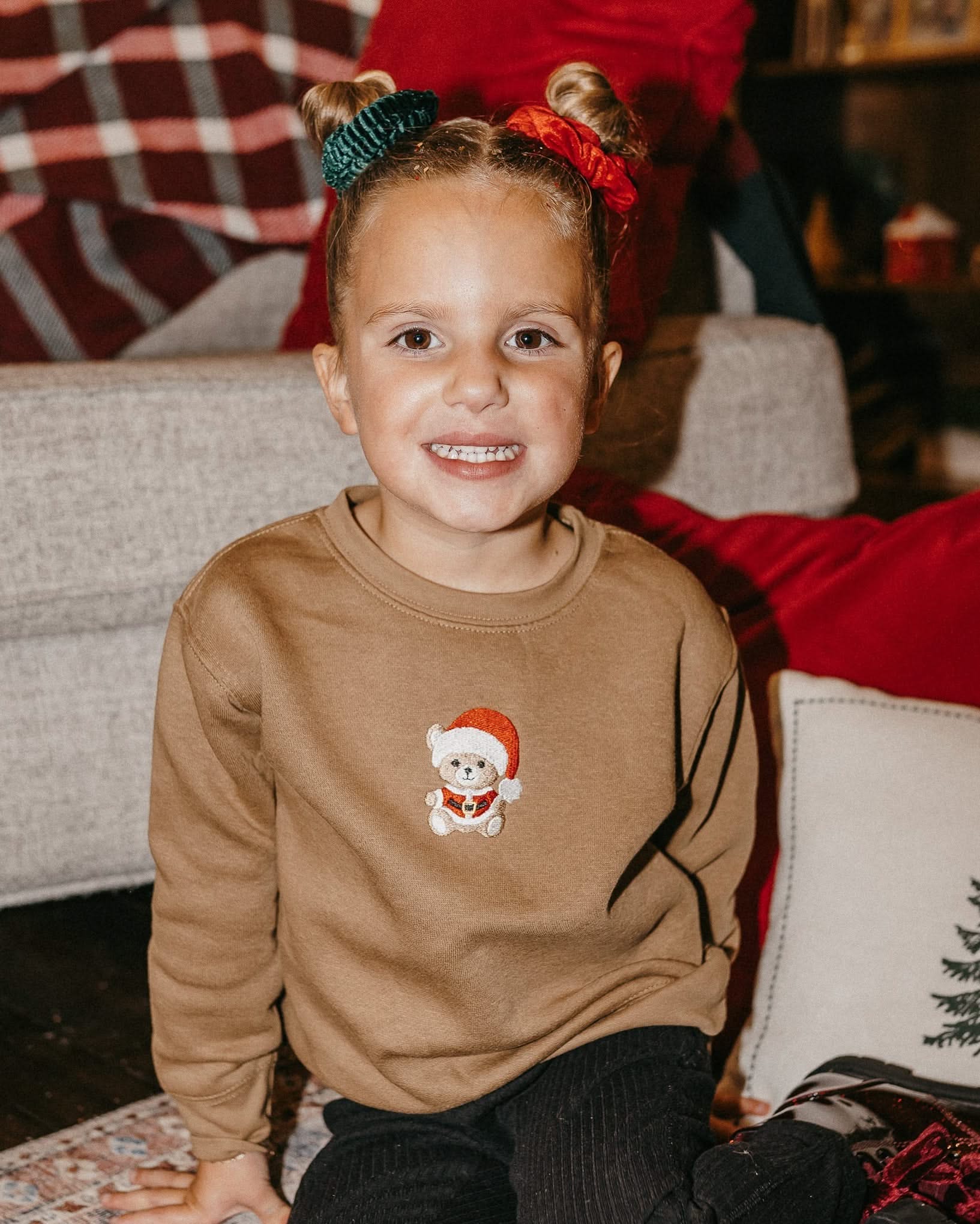 Classic Christmas Teddy Child Sweater – Embroidered Coyote Brown Holiday Pullover | Little Mama Shirt Shop - Image 3