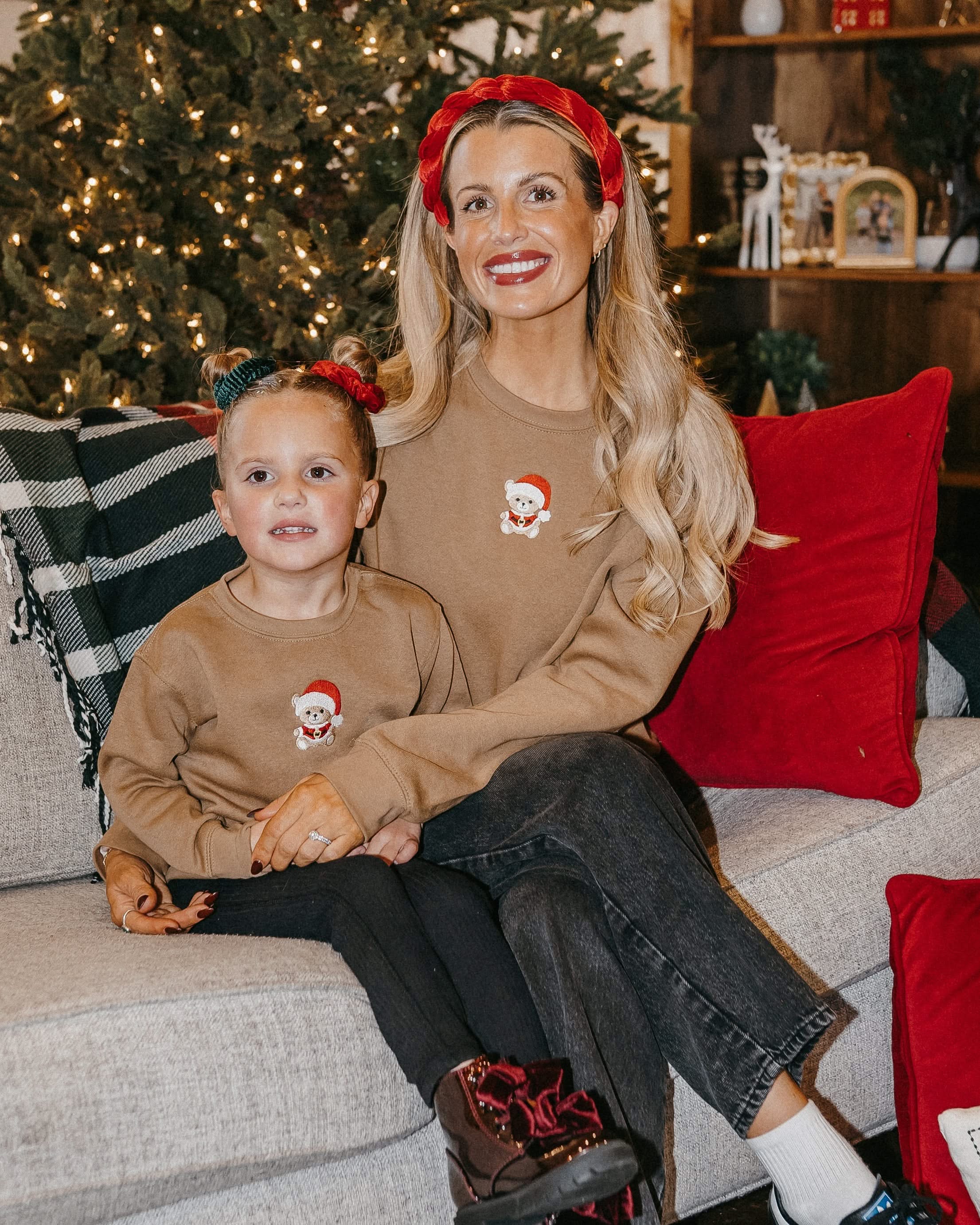Classic Christmas Teddy Set of 2 Coyote Brown Embroidered Sweaters – "Match with Mom"Holiday Pullovers | Little Mama Shirt Shop - Image 4