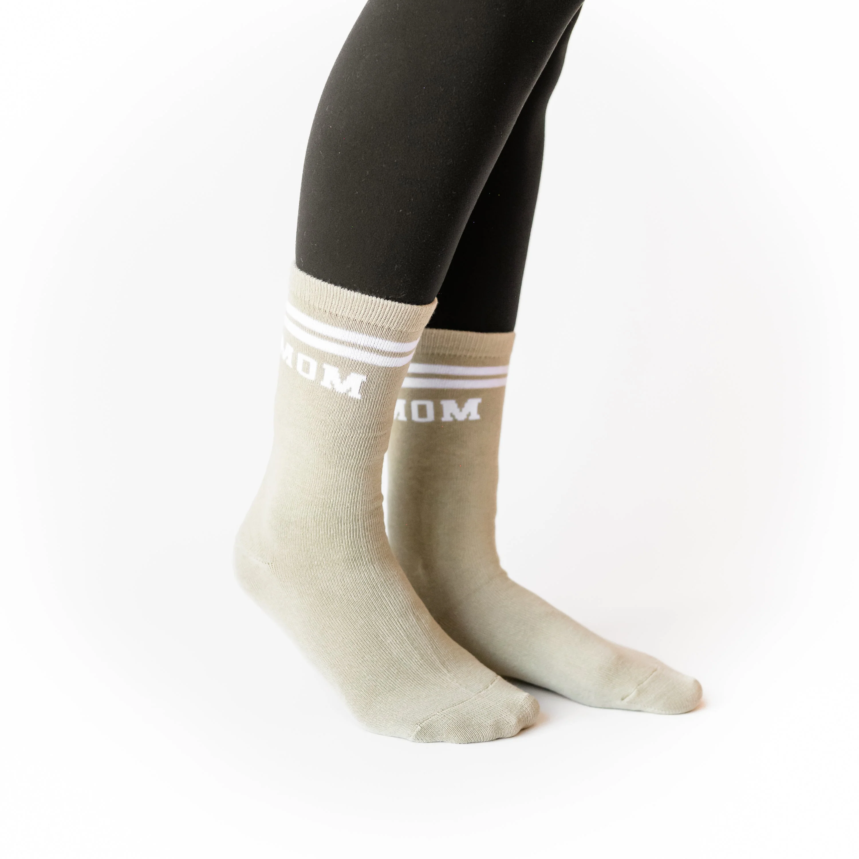 LMSS® VARSITY MOM CREW SOCKS - Tan w/ White Block Font - Image 3
