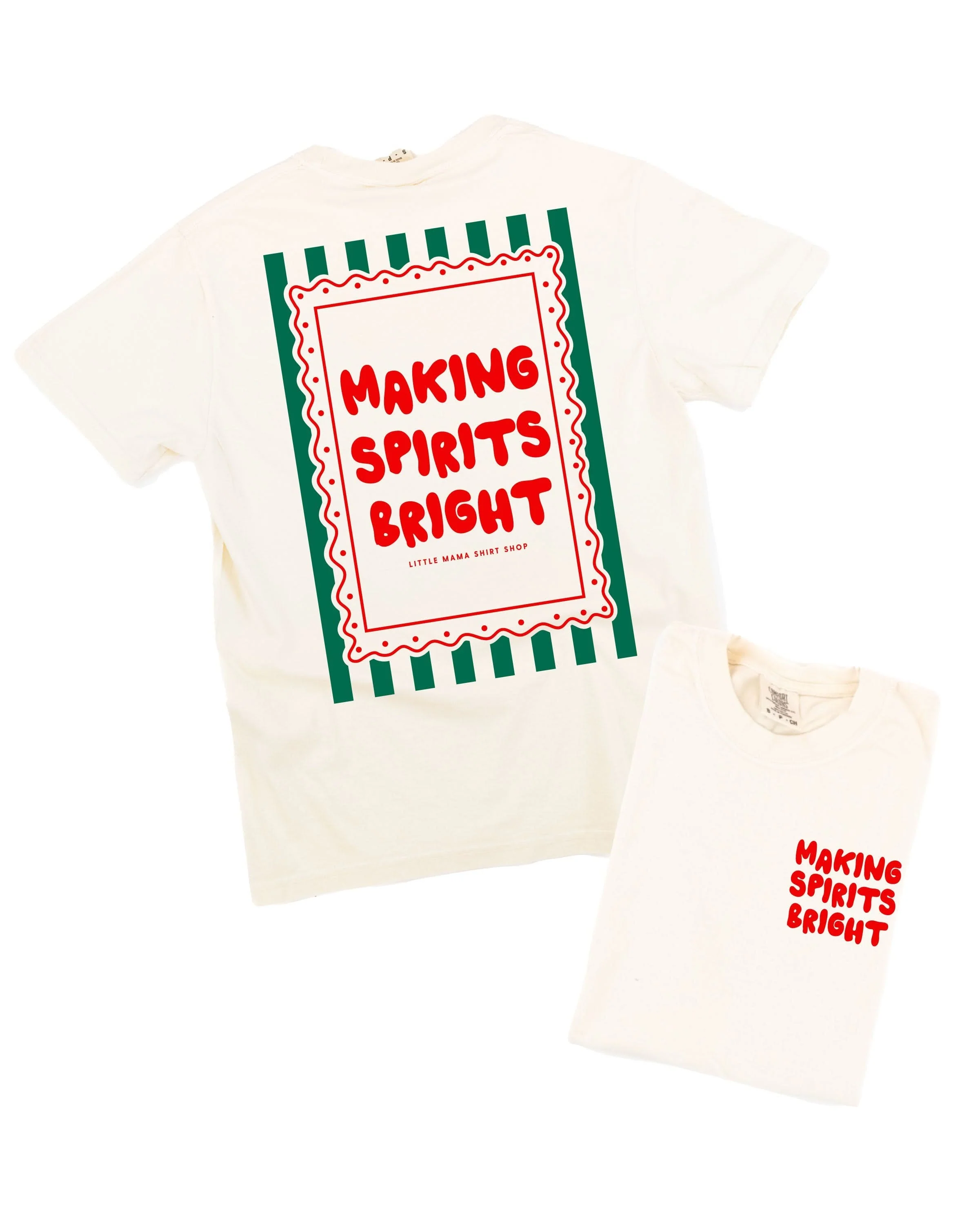 Making Spirits Bright Coordinating Tees – Set of 2 Ivory & Natural | Signature Little Mama Shirt Shop Design | Little Mama Shirt Shop - Image 3