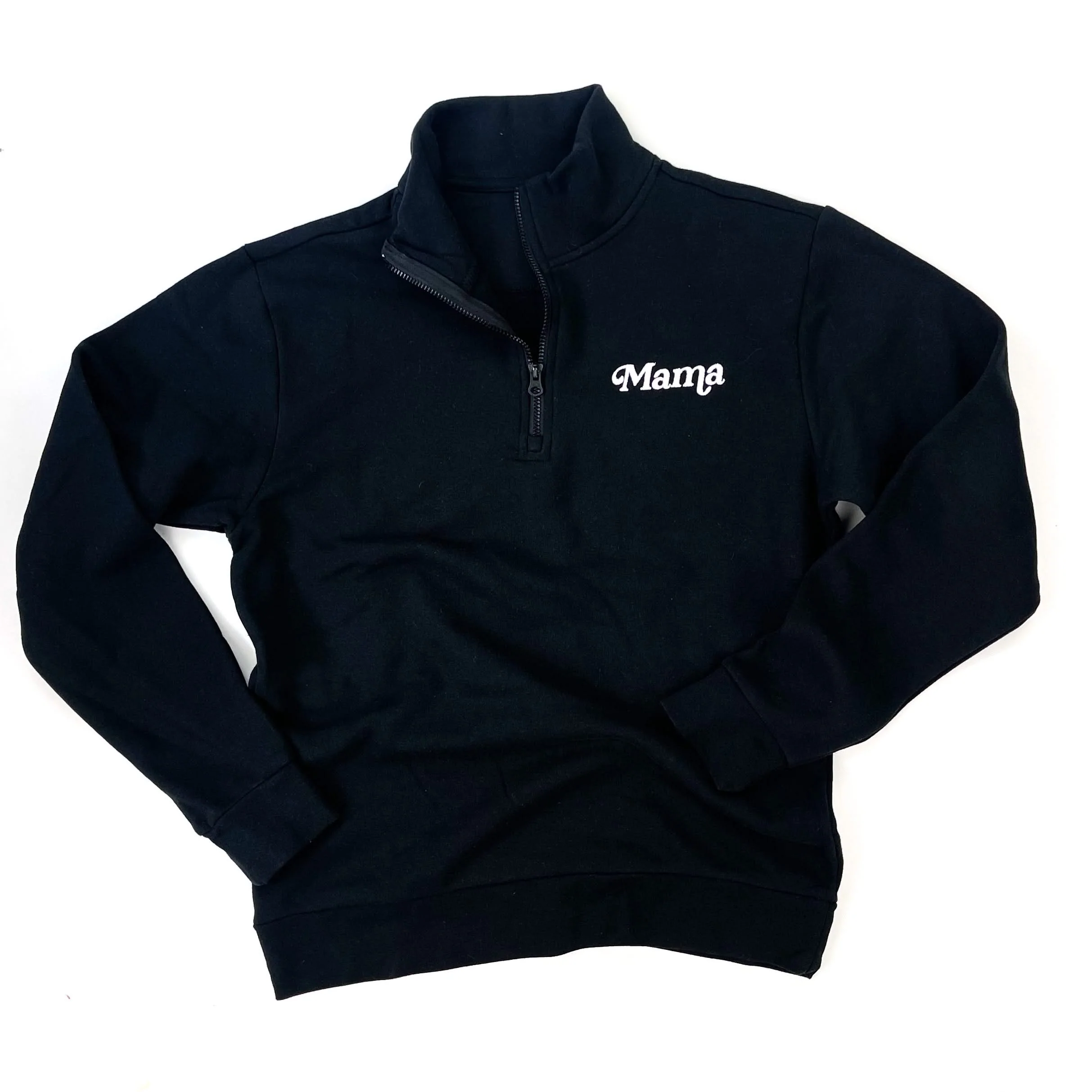 Embroidered Quarter Zip Fleece - Black w/ White Thread - Mama (Italic) - Image 4
