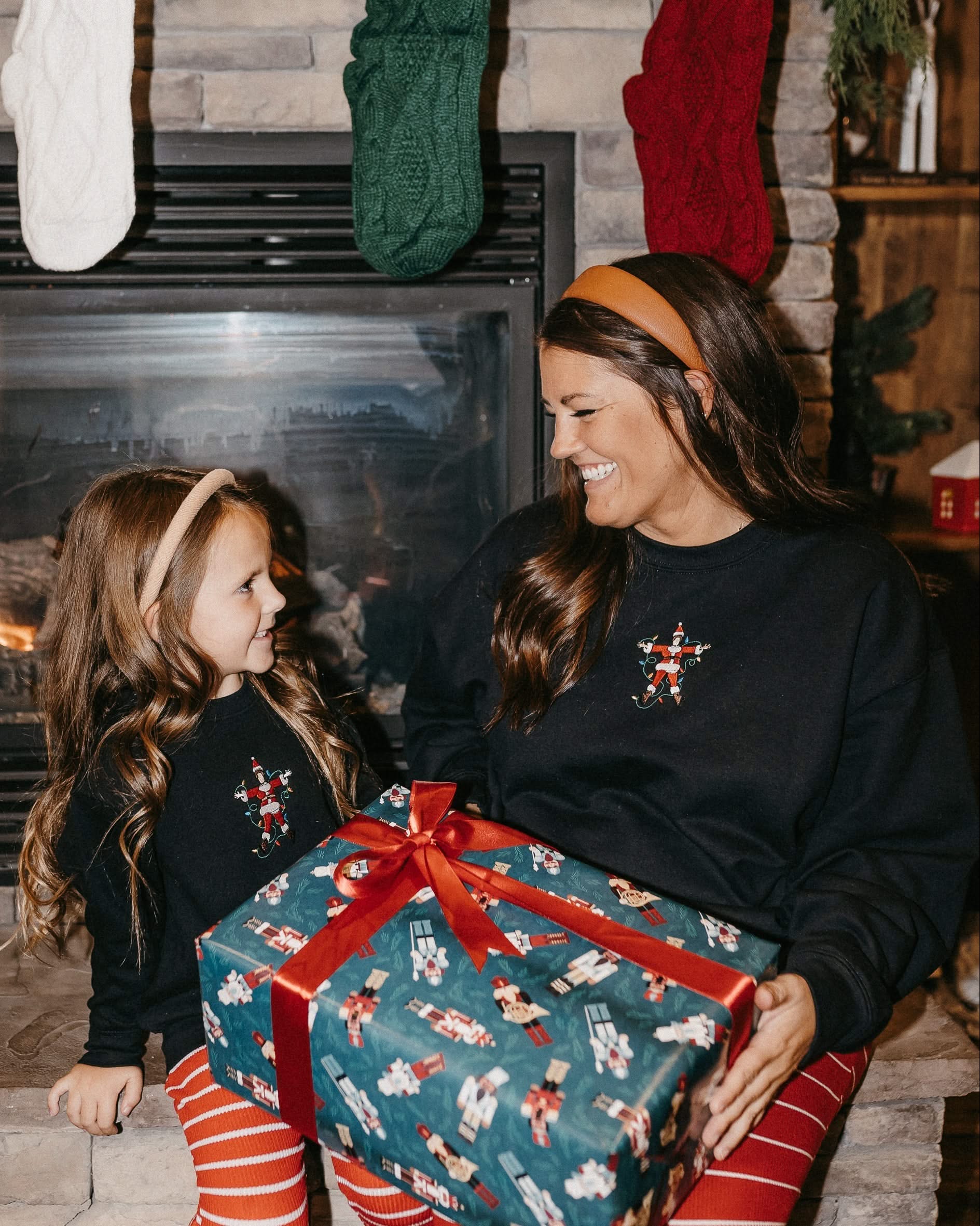 Tangled in Christmas Set of 2 Embroidered Black Basic Fleece Sweaters – Matching Holiday Pullovers | Little Mama Shirt Shop - Image 3