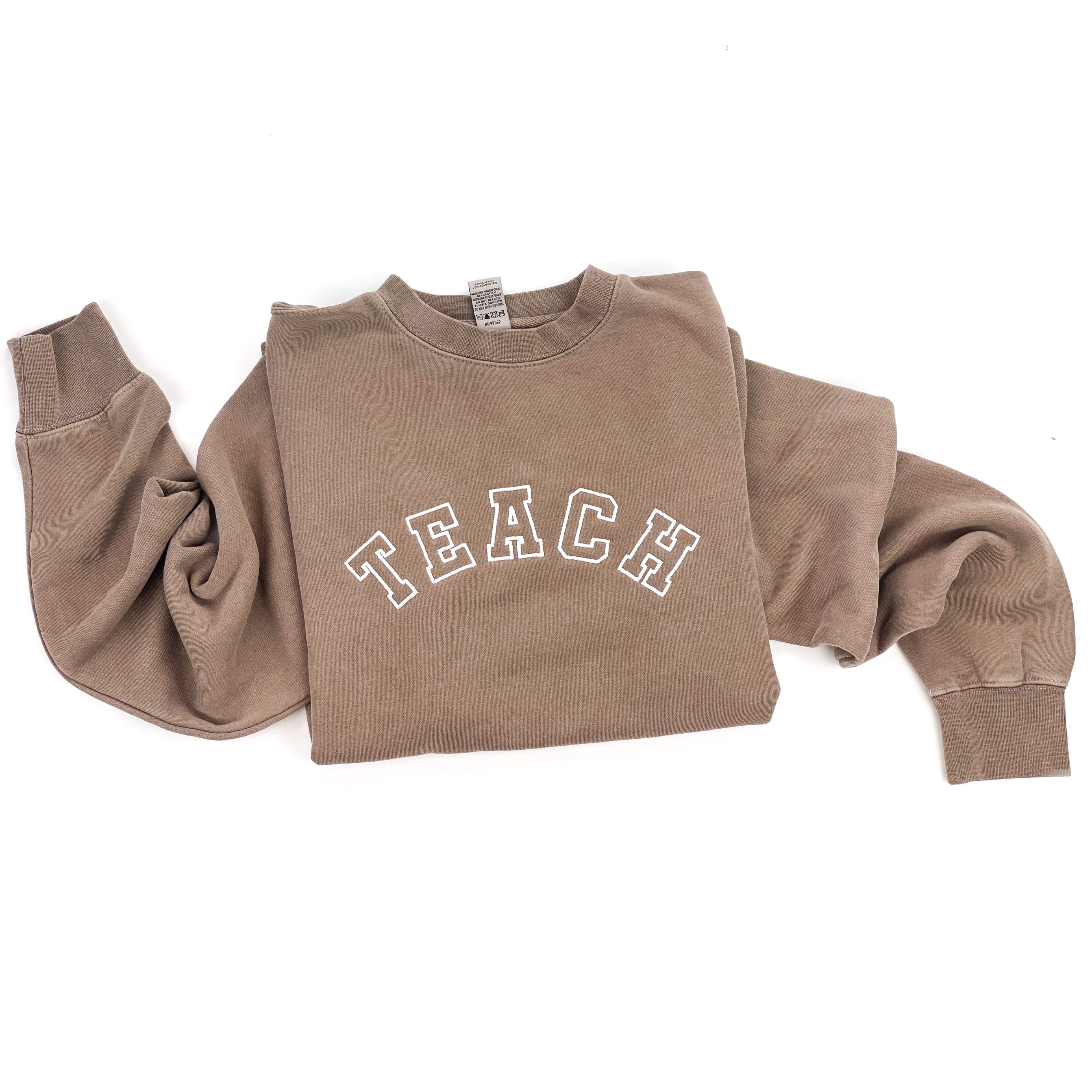 Embroidered PIGMENT Crewneck - TEACH - Varsity Outline w/ White Thread - Image 3