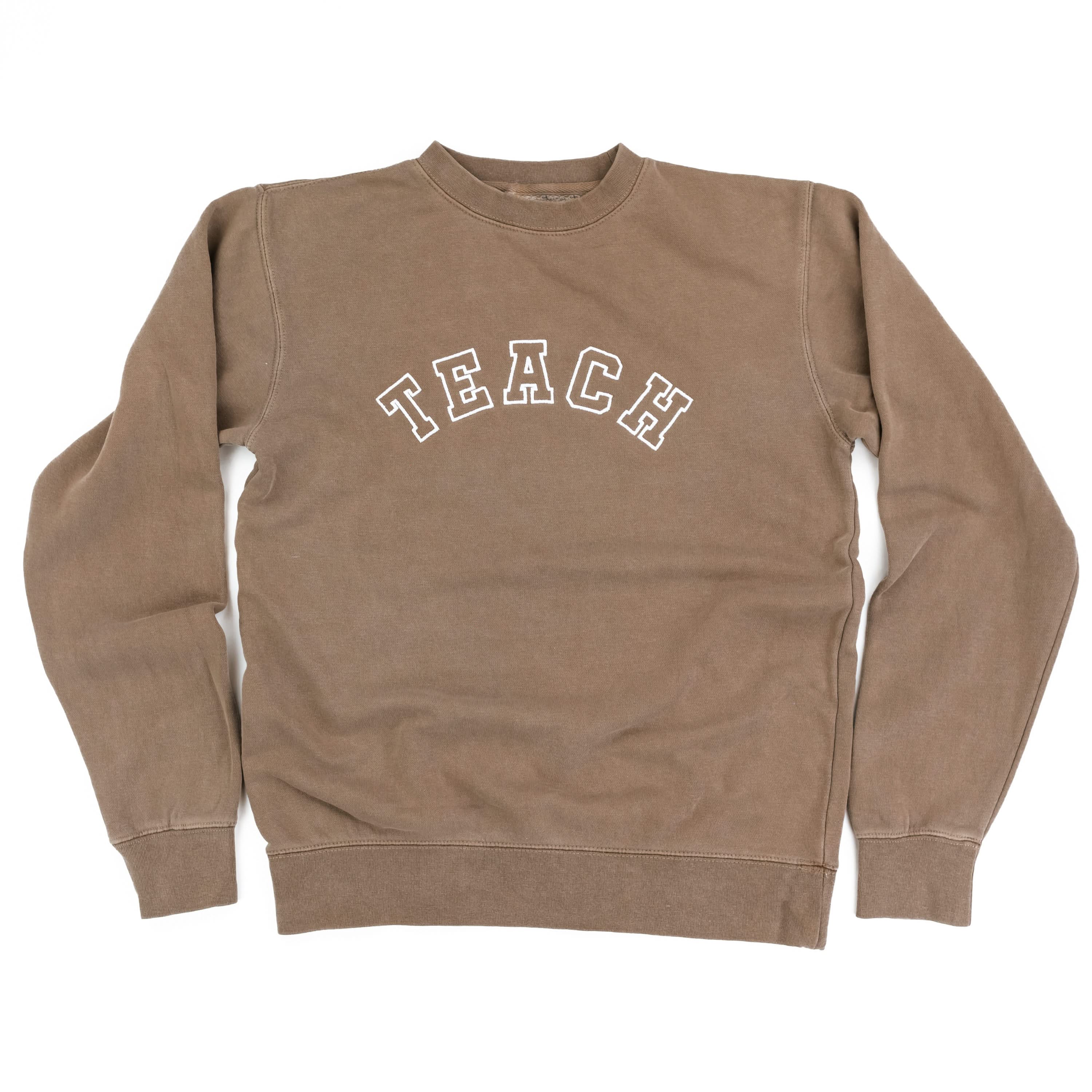 Embroidered PIGMENT Crewneck - TEACH - Varsity Outline w/ White Thread - Image 5