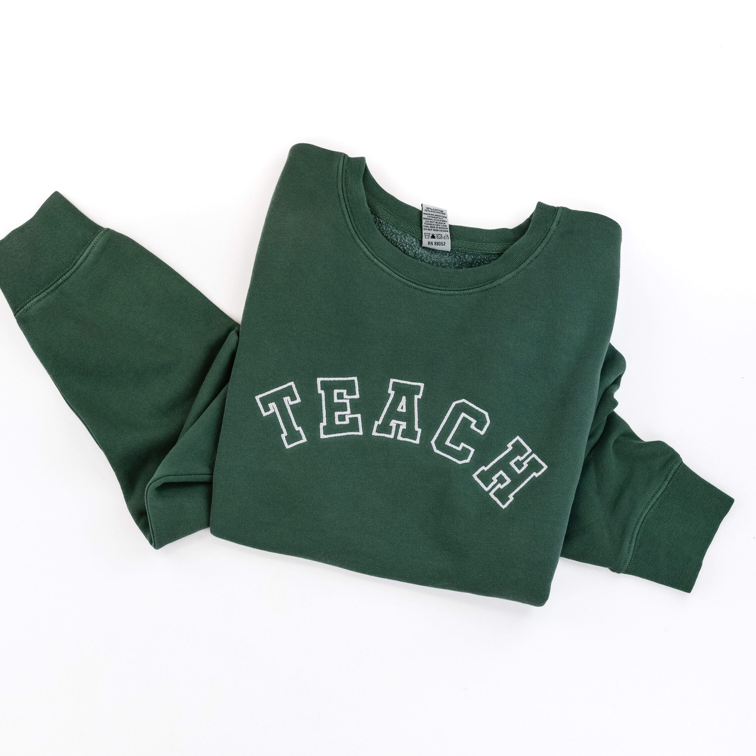 Embroidered PIGMENT Crewneck - TEACH - Varsity Outline w/ White Thread - Image 7