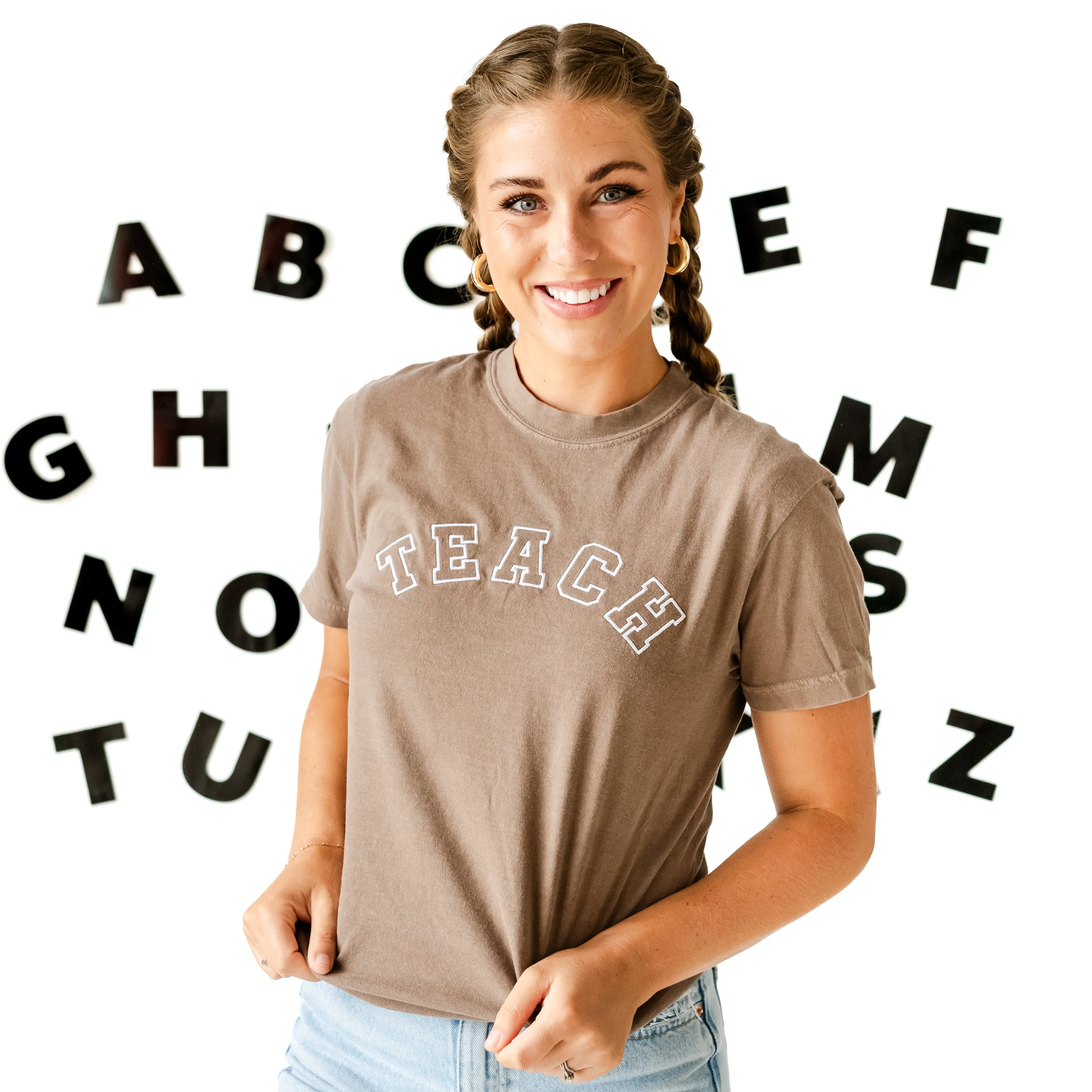 Embroidered Comfort Colors Tee - Teach - (Varsity Outline w/ White Thread) - Image 3