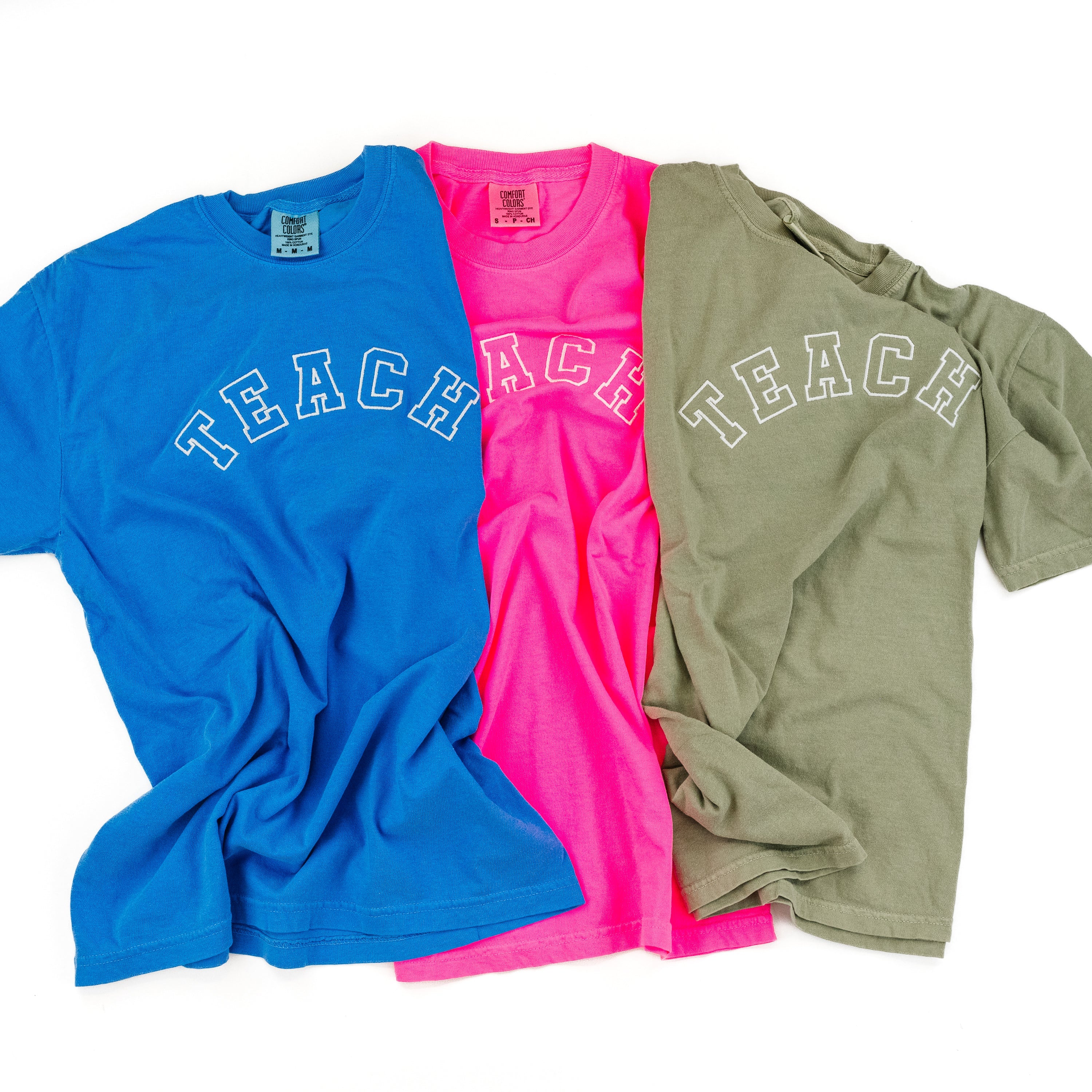 Embroidered Comfort Colors Tee - Teach - (Varsity Outline w/ White Thread) - Image 4